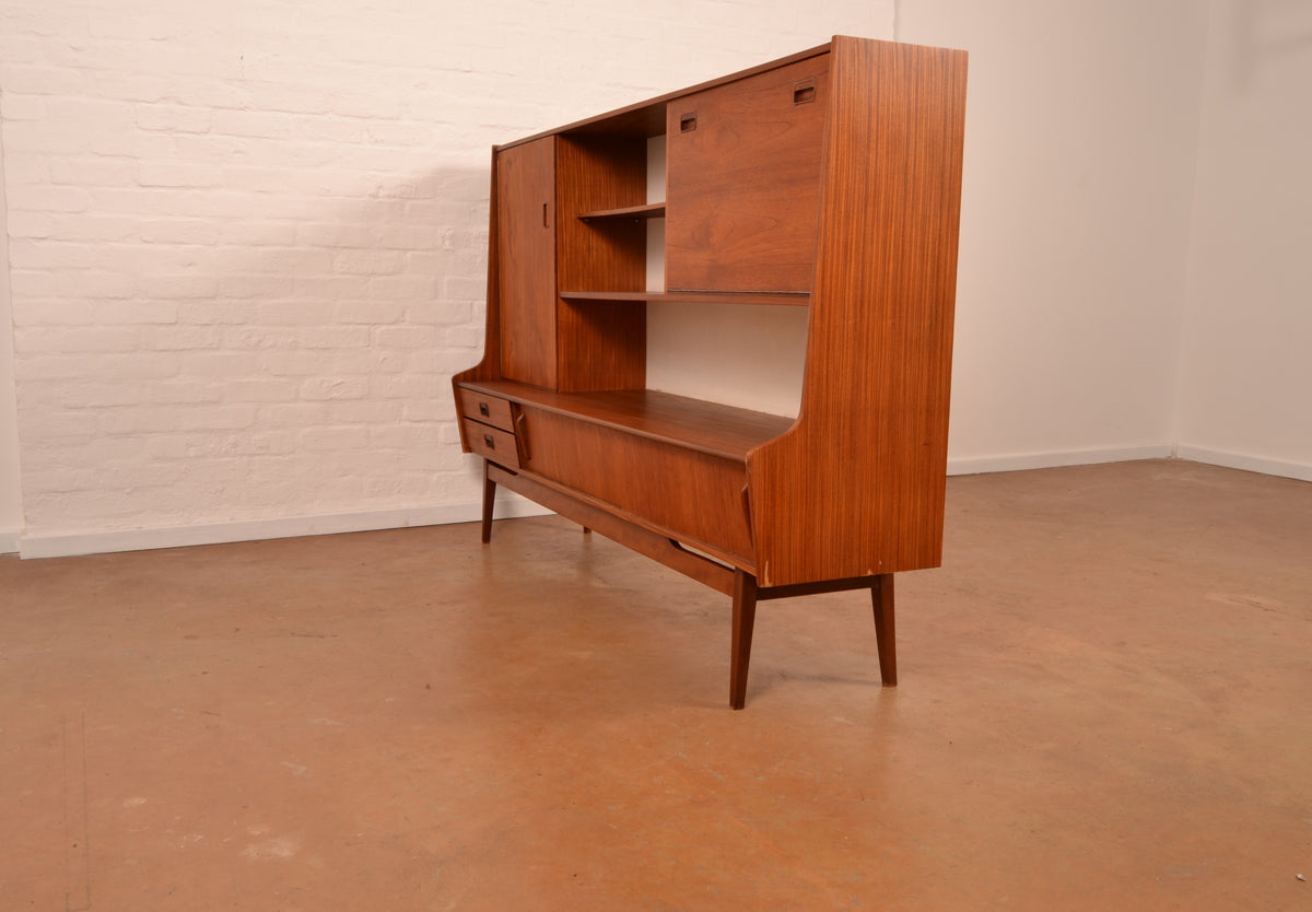 Vintage Danish Mid-Century Modern High Sideboard in Burmese Teak