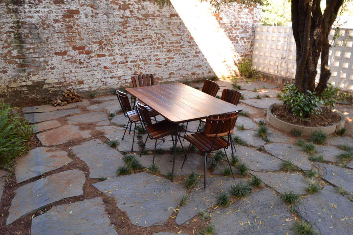 Vintage South African 6-Seater Outdoor Dining Set in solid Mahogany & Mild Steel