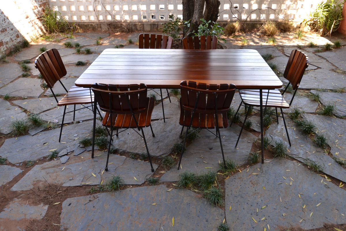Vintage South African 6-Seater Outdoor Dining Set in solid Mahogany & Mild Steel
