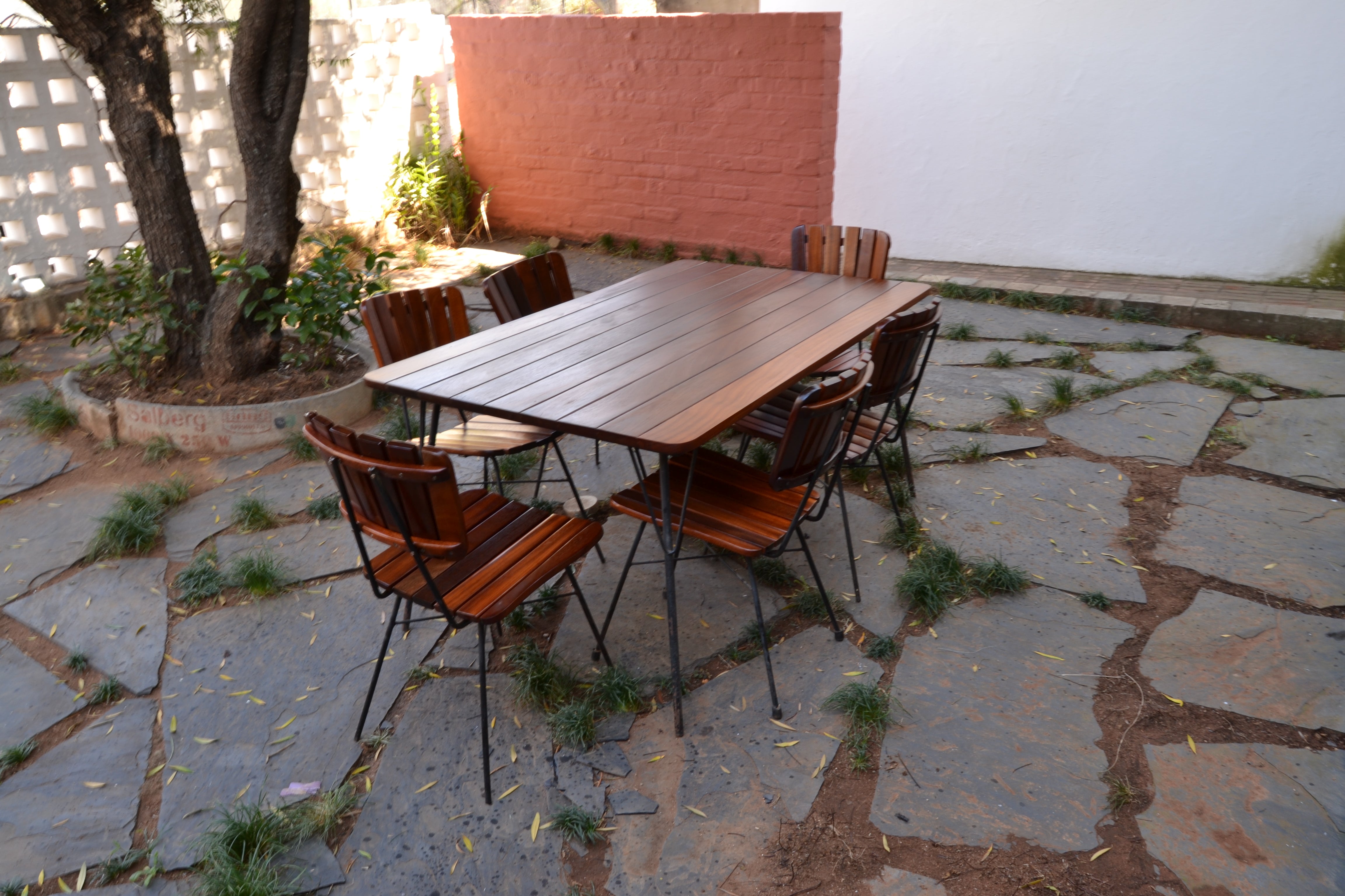 Vintage South African 6-Seater Outdoor Dining Set in solid Mahogany & Mild Steel