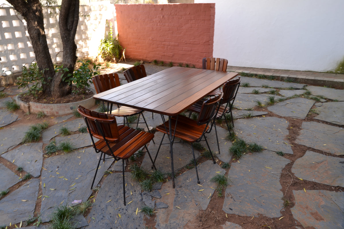 Vintage South African 6-Seater Outdoor Dining Set in solid Mahogany & Mild Steel