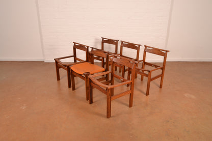 Set of 6 x Vintage Kallenbach’s South African Mid-Century Modern Dining Chairs by John Tabraham in Solid Kiaat & Full-Grain Leather