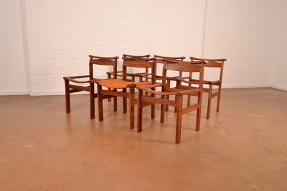 Set of 6 x Vintage Kallenbach’s South African Mid-Century Modern Dining Chairs by John Tabraham in Solid Kiaat & Full-Grain Leather