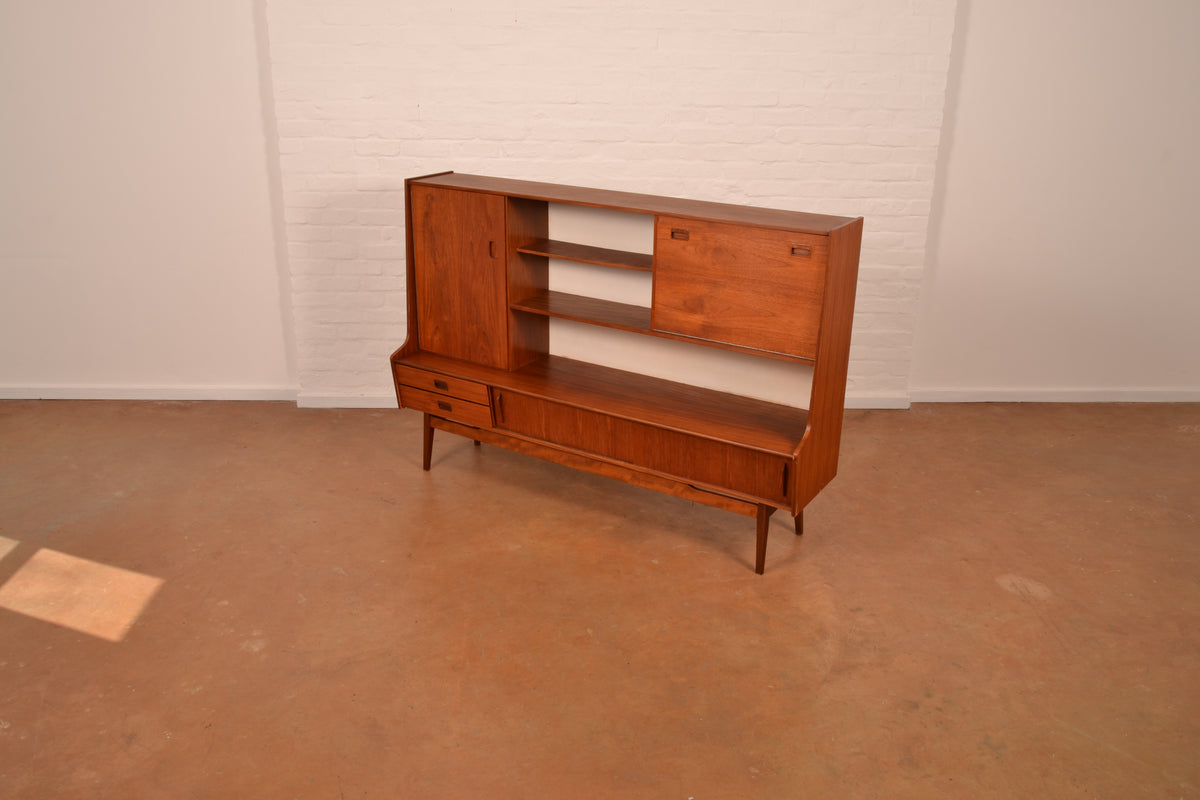 Vintage Danish Mid-Century Modern High Sideboard in Burmese Teak
