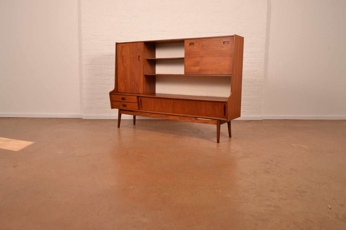 Vintage Danish Mid-Century Modern High Sideboard in Burmese Teak