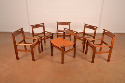 Set of 6 x Vintage Kallenbach’s South African Mid-Century Modern Dining Chairs by John Tabraham in Solid Kiaat & Full-Grain Leather