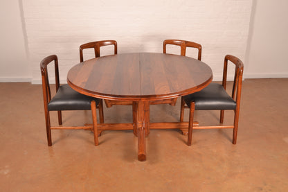 4–6 Seater Extendable South African Mid-Century Modern Dining Set in Solid Kiaat by Artecasa  – Expertly Restored with Genuine Leather Upholstery