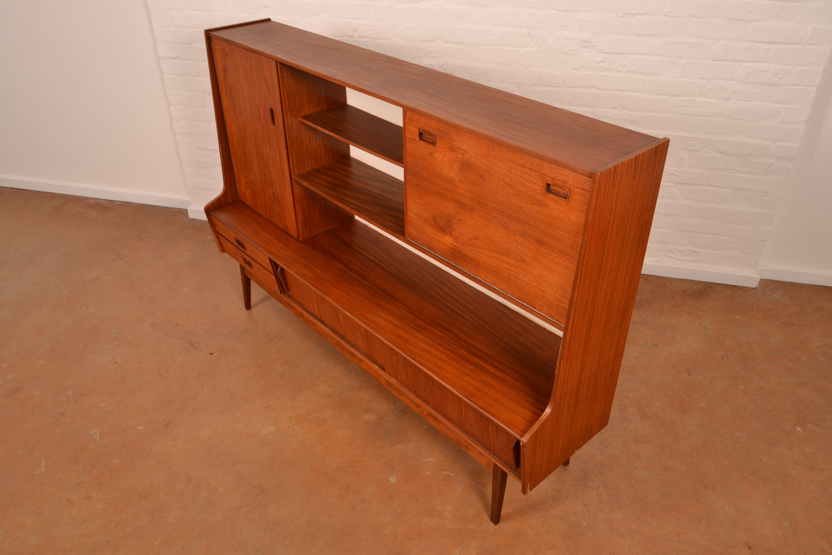 Vintage Danish Mid-Century Modern High Sideboard in Burmese Teak