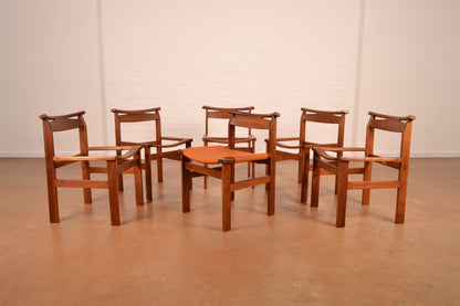 Set of 6 x Vintage Kallenbach’s South African Mid-Century Modern Dining Chairs by John Tabraham in Solid Kiaat & Full-Grain Leather