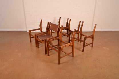 Set of 6 x Vintage DS Vorster South African Mid-Century Modern Dining Chairs in Solid Kiaat & Genuine Leather