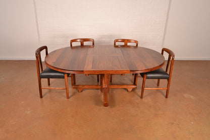 4–6 Seater Extendable South African Mid-Century Modern Dining Set in Solid Kiaat by Artecasa  – Expertly Restored with Genuine Leather Upholstery