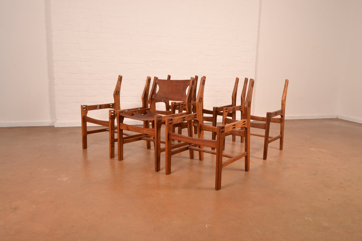 Set of 6 x Vintage DS Vorster South African Mid-Century Modern Dining Chairs in Solid Kiaat & Genuine Leather