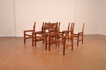 Set of 6 x Vintage DS Vorster South African Mid-Century Modern Dining Chairs in Solid Kiaat & Genuine Leather