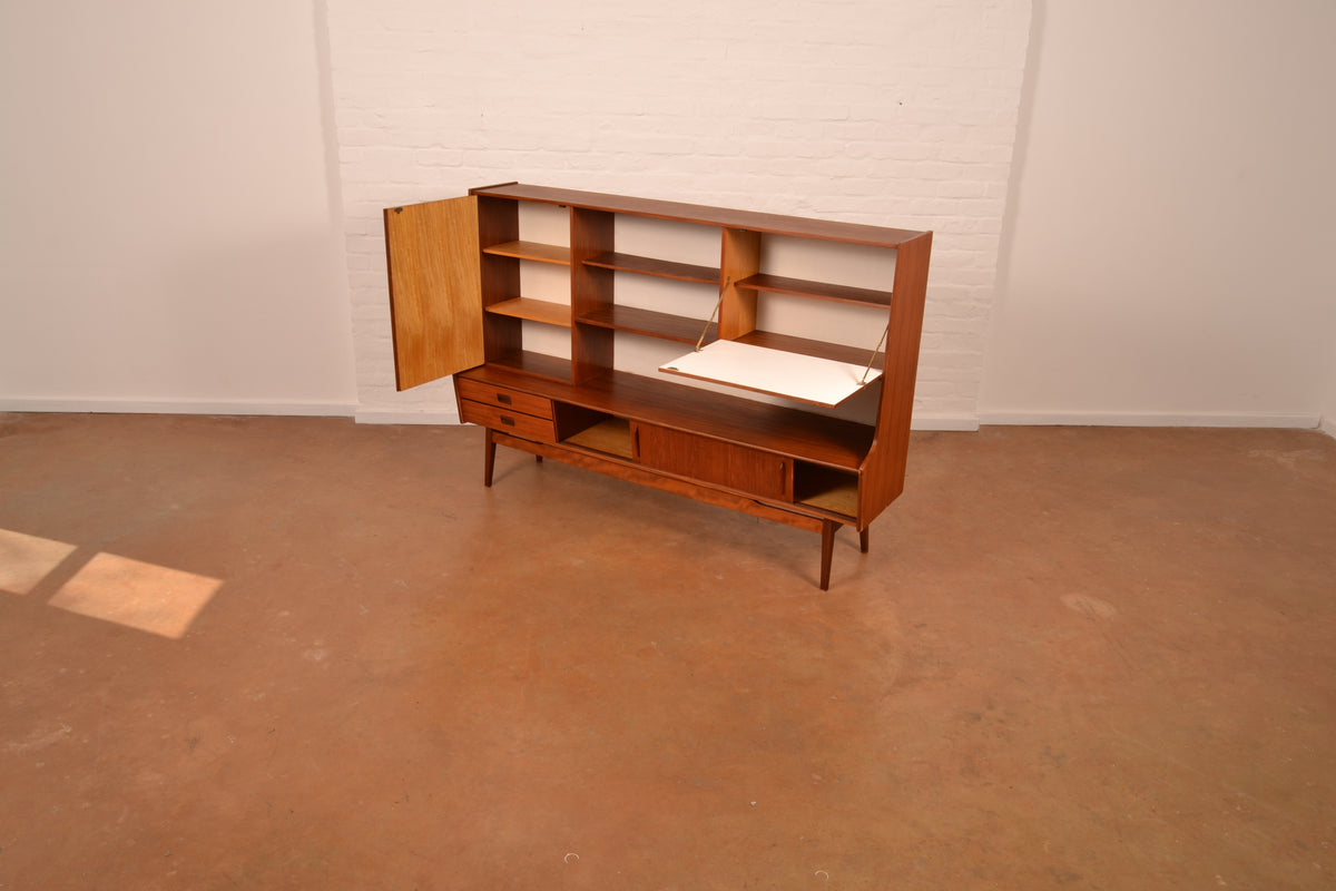 Vintage Danish Mid-Century Modern High Sideboard in Burmese Teak