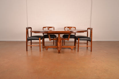 4–6 Seater Extendable South African Mid-Century Modern Dining Set in Solid Kiaat by Artecasa  – Expertly Restored with Genuine Leather Upholstery