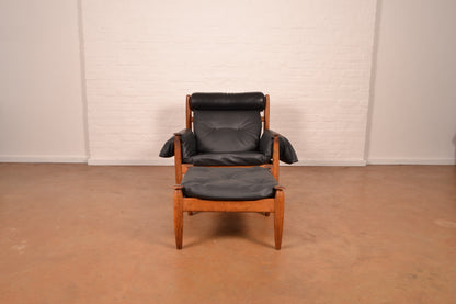 Vintage ‘Amiral’ Lounge Chair & Ottoman in Solid Kiaat