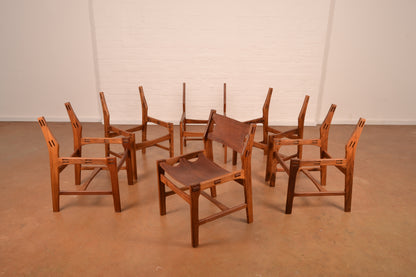 Set of 6 x Vintage DS Vorster South African Mid-Century Modern Dining Chairs in Solid Kiaat & Genuine Leather