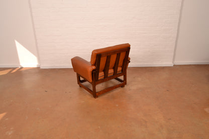 Vintage Pair of Genuine Leather "Copa" Style Armchairs in Brazilian Walnut