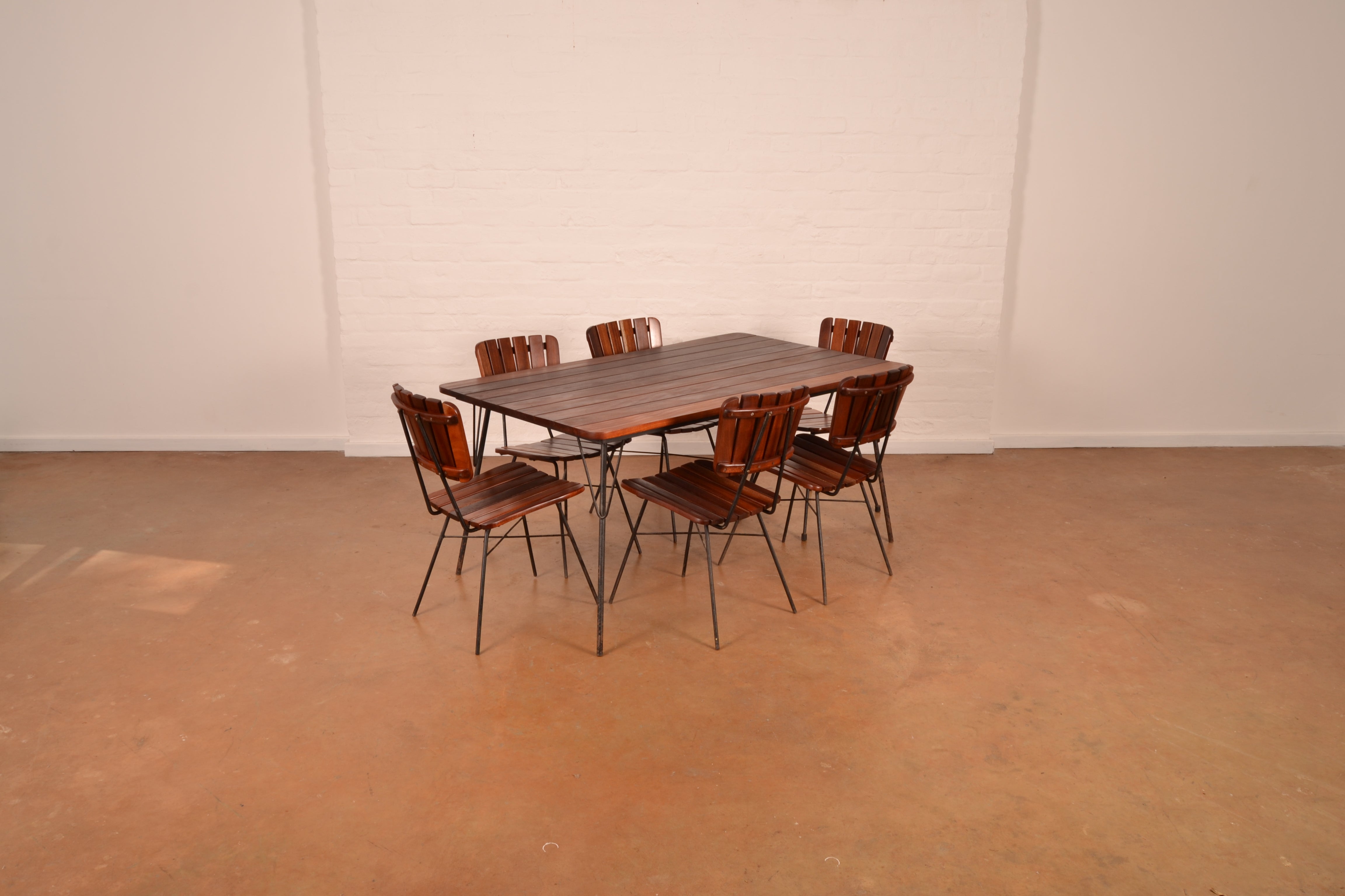 Vintage South African 6-Seater Outdoor Dining Set in solid Mahogany & Mild Steel