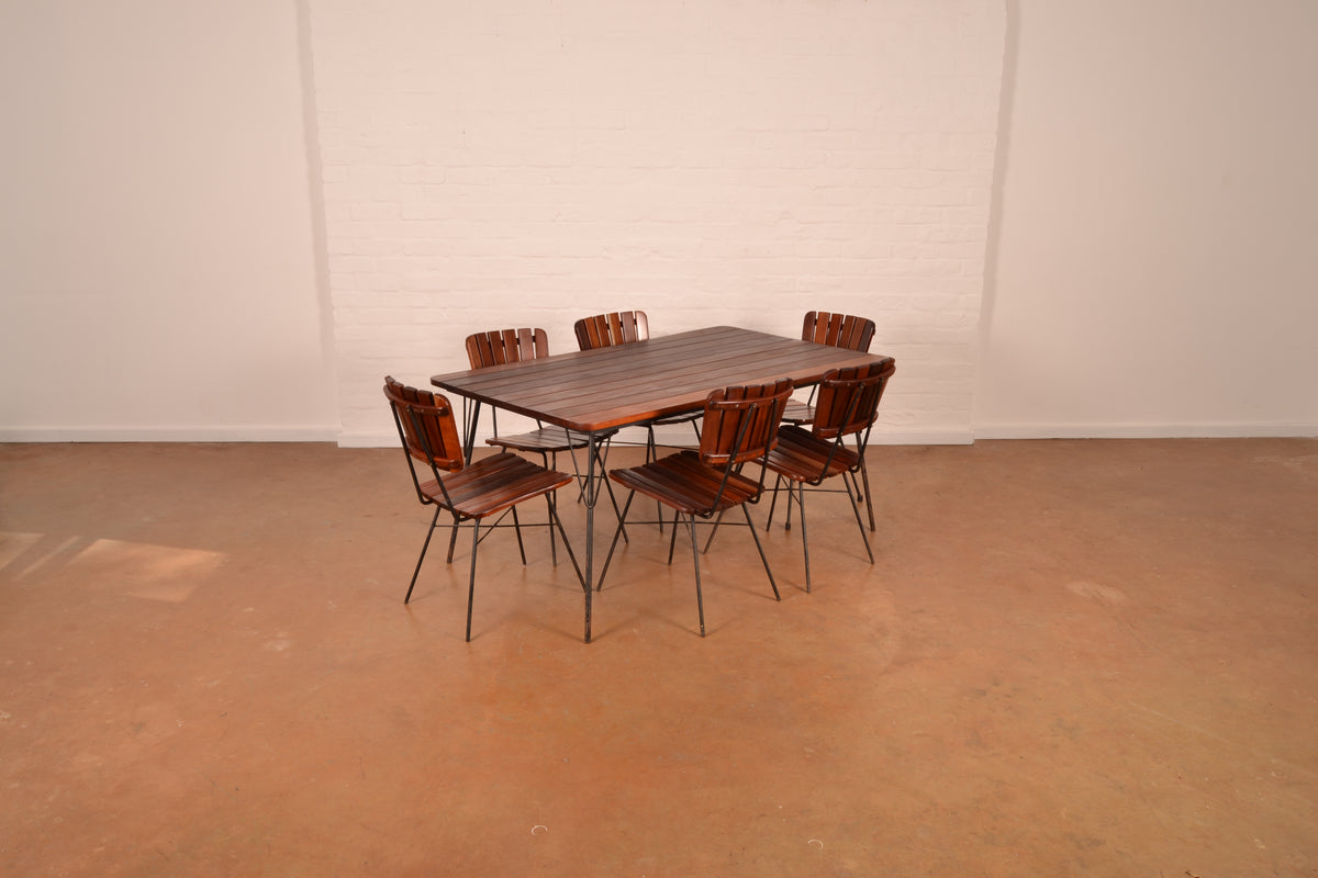 Vintage South African 6-Seater Outdoor Dining Set in solid Mahogany & Mild Steel