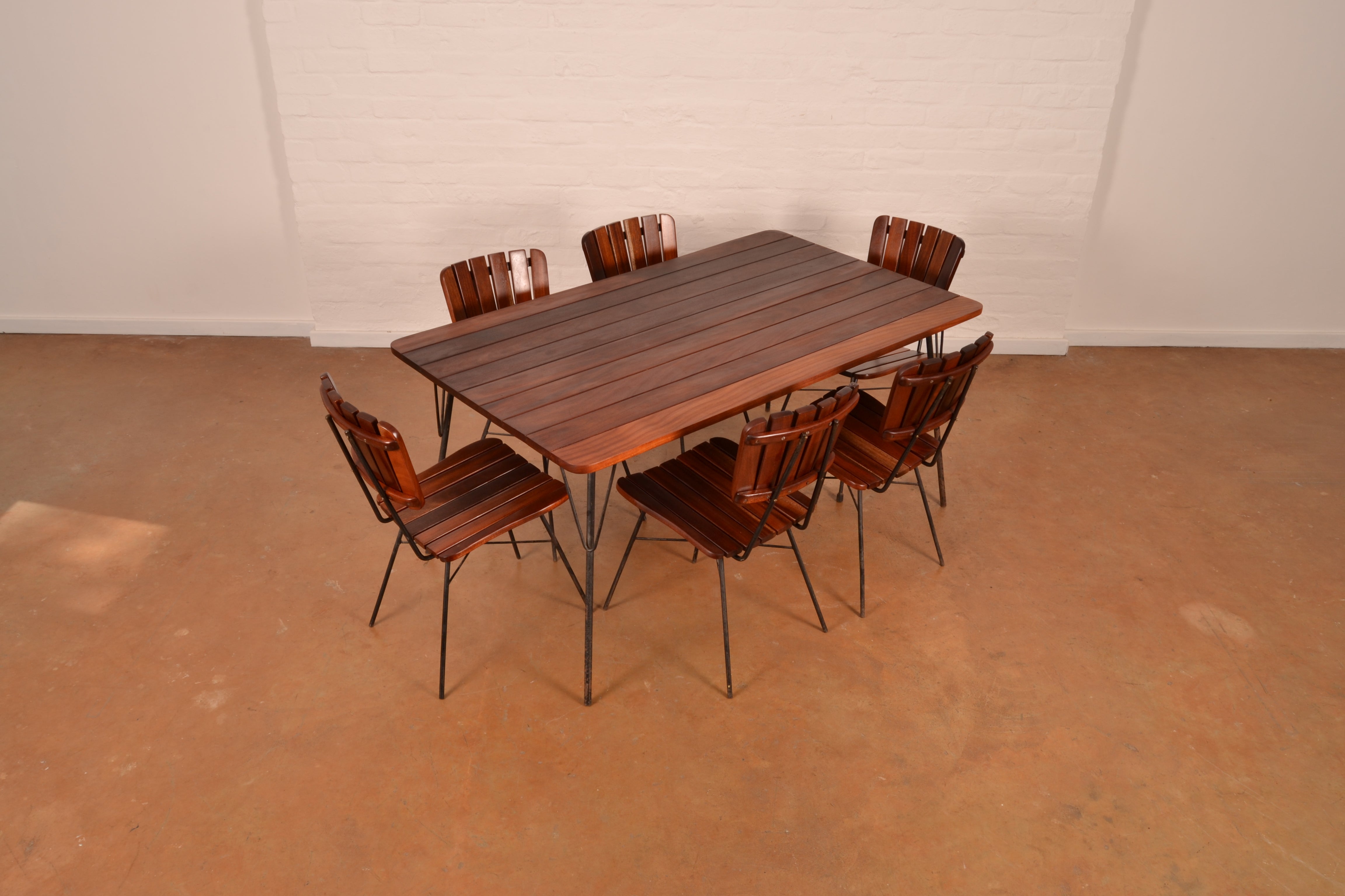 Vintage South African 6-Seater Outdoor Dining Set in solid Mahogany & Mild Steel