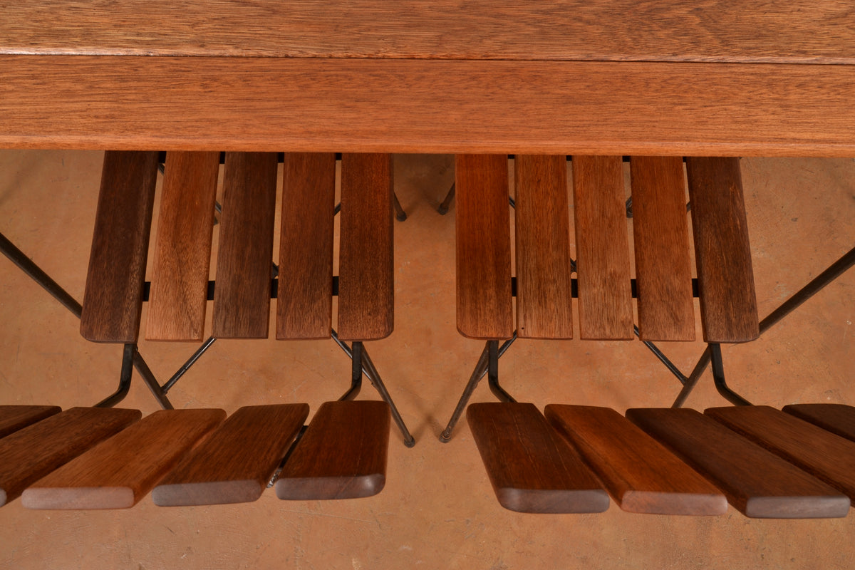Retro 6-Seater Outdoor Dining Set in Meranti & Mild Steel
