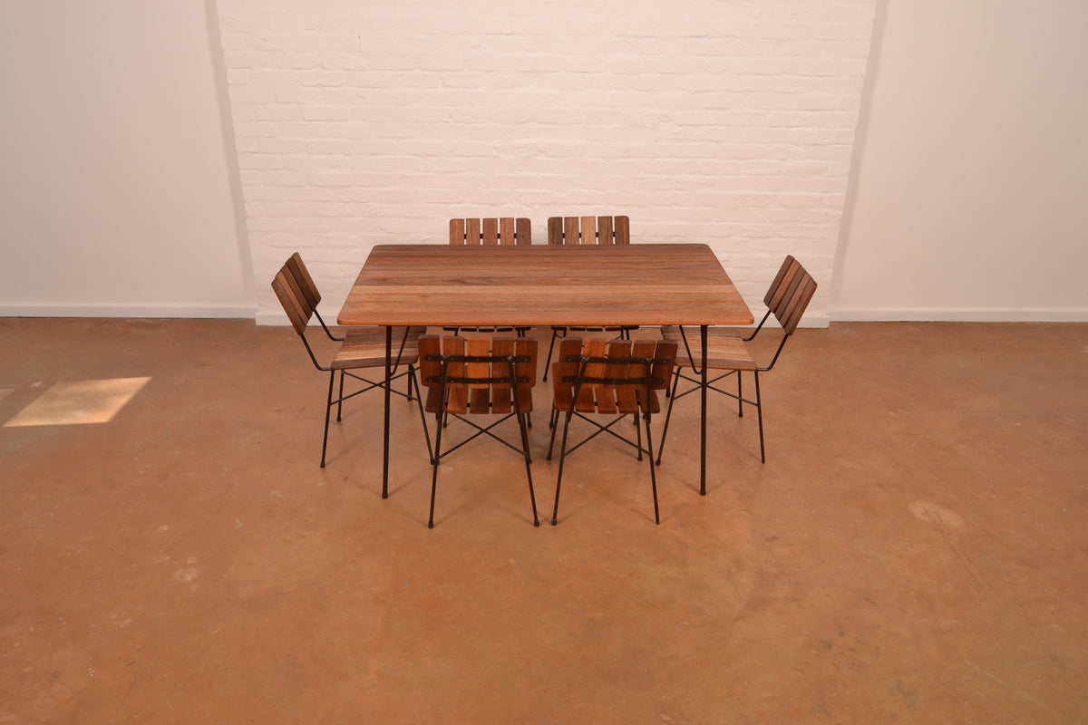 Retro 6-Seater Outdoor Dining Set in Meranti & Mild Steel