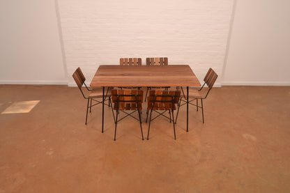 Retro 6-Seater Outdoor Dining Set in Meranti & Mild Steel