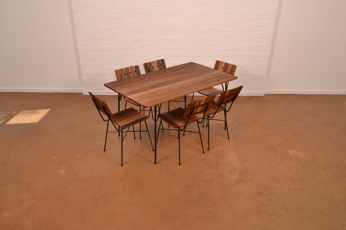 Retro 6-Seater Outdoor Dining Set in Meranti & Mild Steel