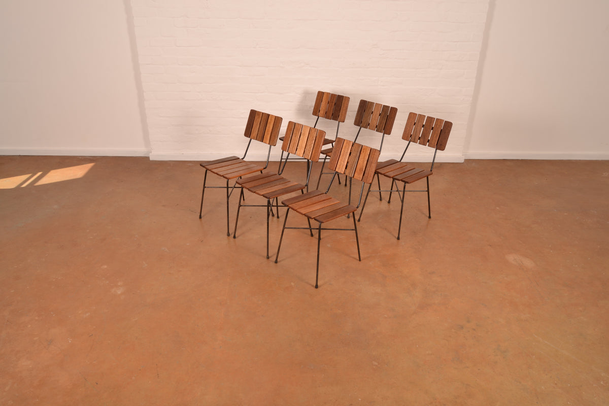 Retro 6-Seater Outdoor Dining Set in Meranti & Mild Steel