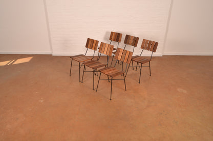 Retro 6-Seater Outdoor Dining Set in Meranti & Mild Steel