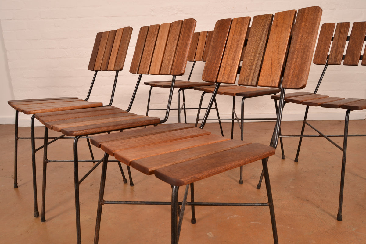 Retro 6-Seater Outdoor Dining Set in Meranti & Mild Steel